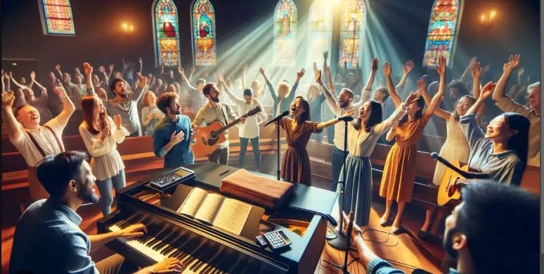 image of people singing in a church